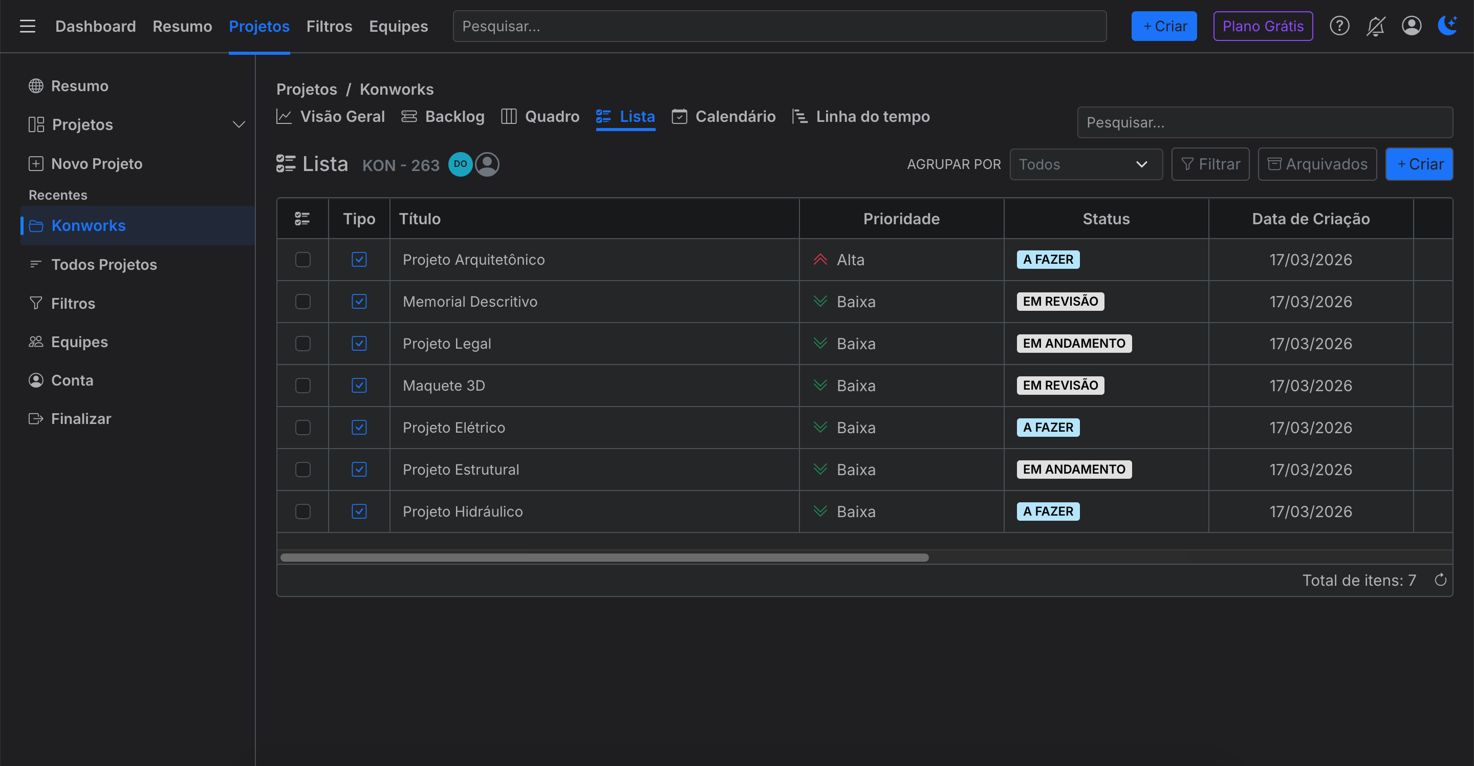 Modo Lista - Konworks